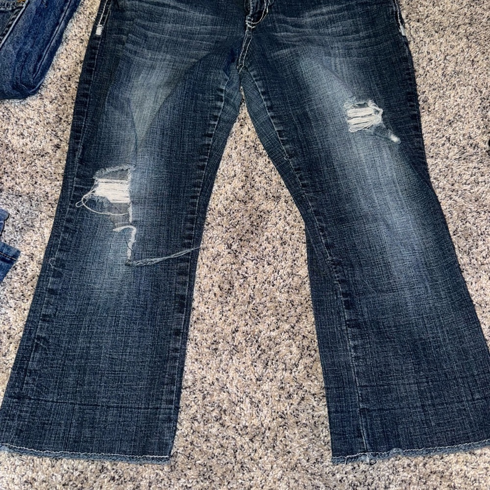 Hydraulic Blue Flare & Wide Leg capri Jeans distressed area torn see pics